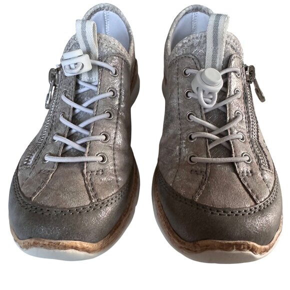 Rieker Nikita Trainer Womens Silver Leather Sneakers 36 US 6 Side Zipper Lace-Up - Picture 4 of 12
